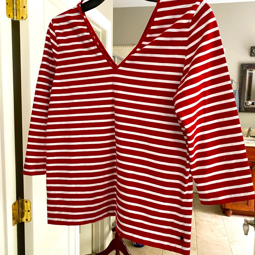 Ralph Lauren red V-neck shirt.